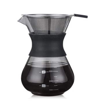 

200ML Pour Over Coffee Maker Filter Dripper Glass Container Coffee Percolators Stainless Steel Coffee Filter