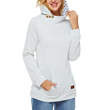 

Three-colour Long Sleeve Button Pocket Casual Hoodies Sweatshirts Women