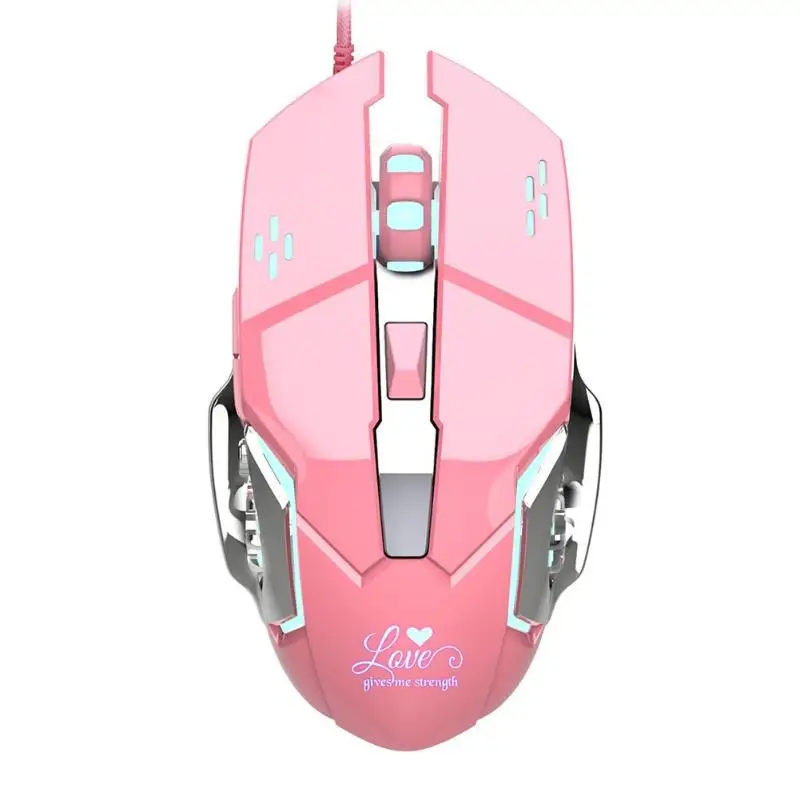 

HXSJ V500 USB Wired Gaming Mouse 3200DPI 6 Buttons Gamer Mouse Pink for PC Pink Cute Cool light Mouse Design For Girl