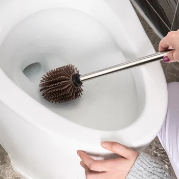 

Stainless Steel Durable Bathroom Accessories Replacement Portable Scrub Long Handle Cleaning Tool Toilet Brush Silicone