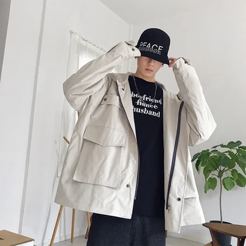 

2018 Autumn and winter Japanese Men's jacket wear Pure color loose large size with cotton thickened fashion coat