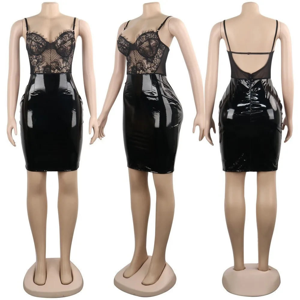 Сексуальное Кружевное Сетчатое платье для женщин; летнее платье на бретельках с открытой спиной и молнией; платья миди для ночного клуба; облегающее элегантное платье; Femme Vestidos