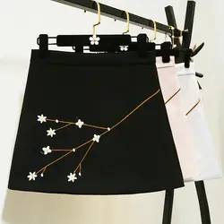 NORMOV милый стиль женская летняя Высокая талия трапециевидная юбка Цветочная вышивка тонкая посылка бедра мини-юбки
