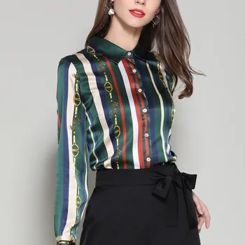 

green striped floral silk office blouse womens tops and blouses 2019 elegant vintage sexy boho long sleeve plus size business