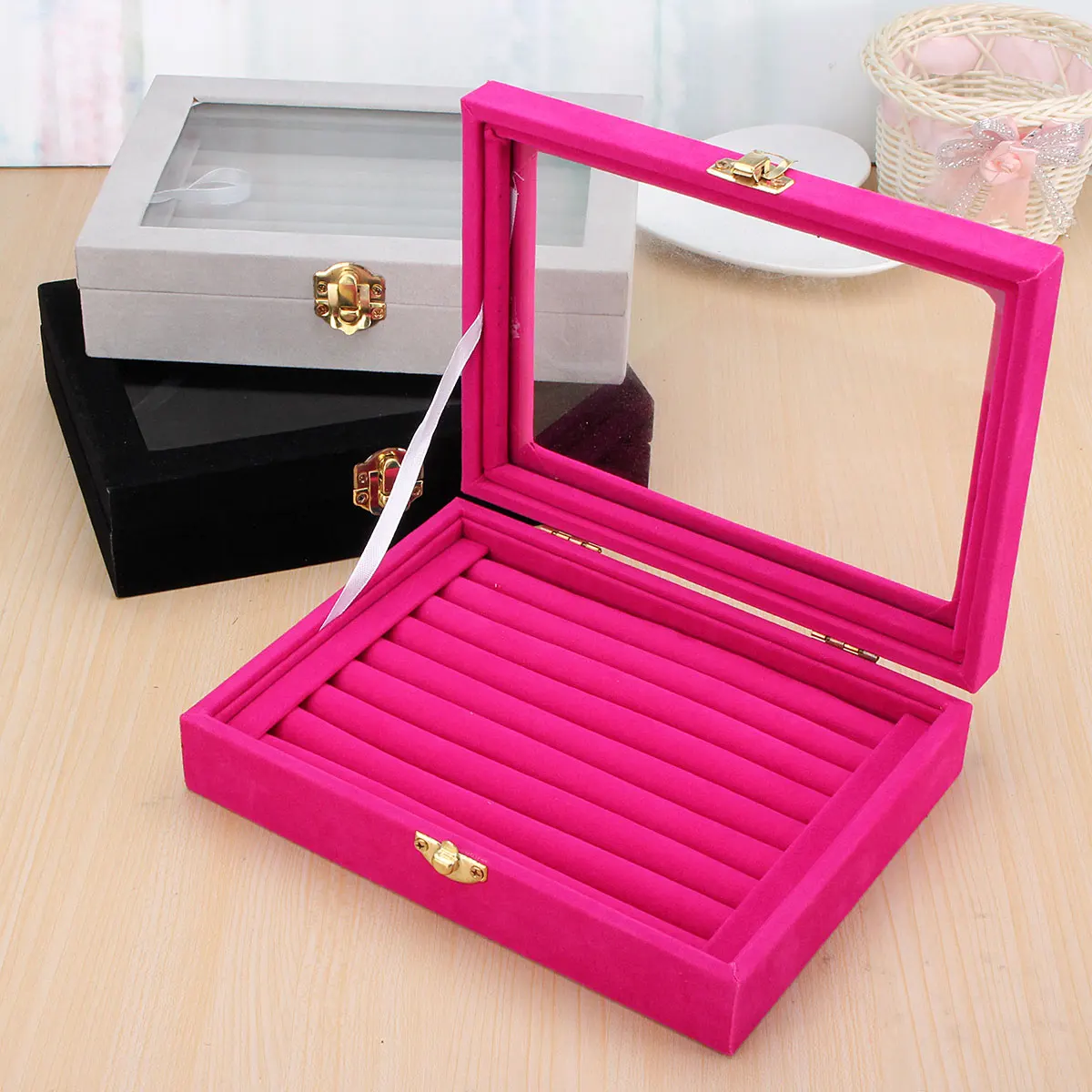 

Portable Jewelry Ring Earring Insert Display Cufflinks Organizer Box Wooden Flat Stackable Tray Holder Storage Showcase