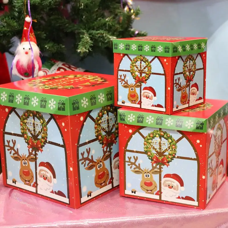 

3 Pcs/set Christmas Gift Box Beautifully Folded Colorful Christmas Apple Candy Cookies Box Christmas Stocking Ornaments Navidad