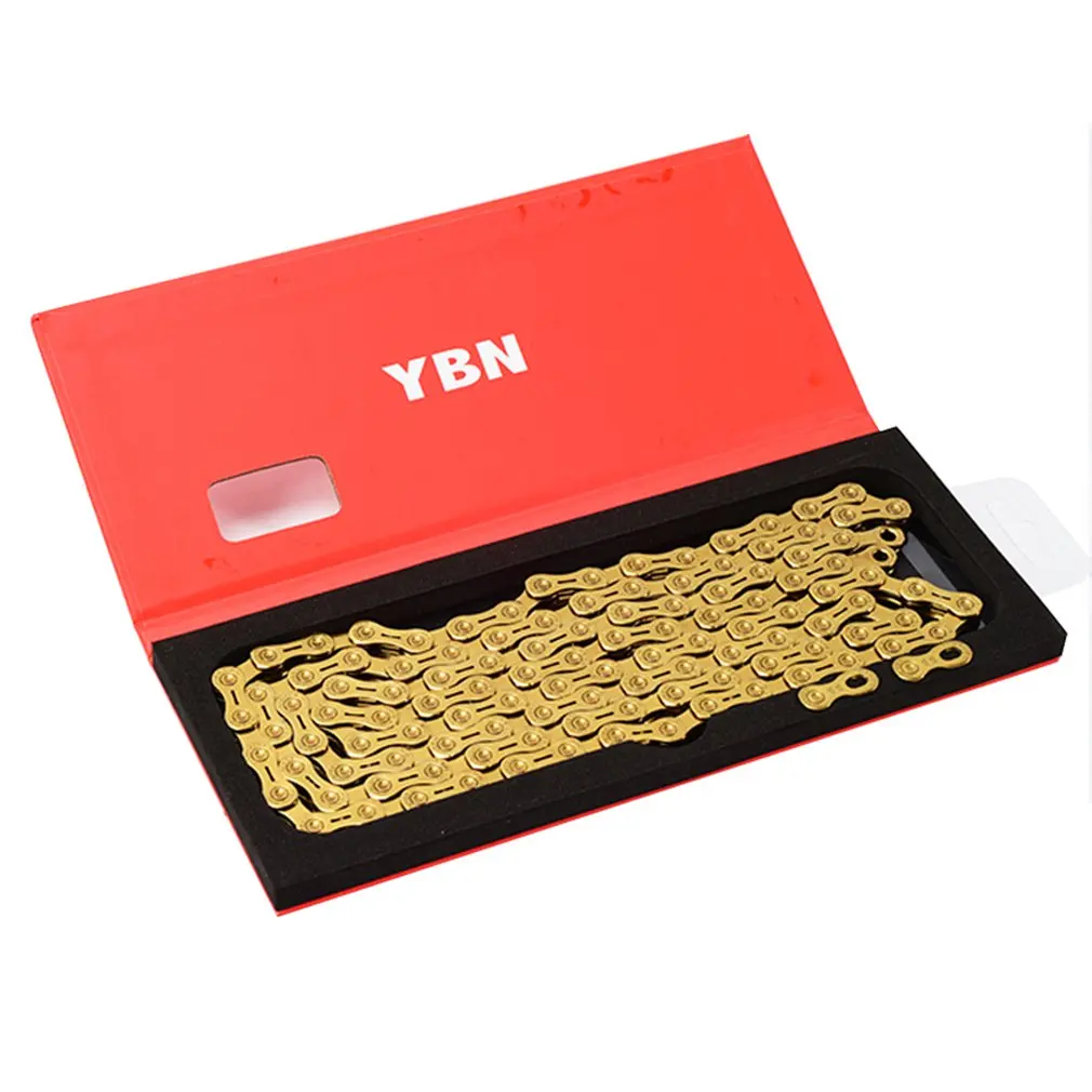 

New for YBN Mountain Bike Chain 11 Speed Road Folding Bike 10 11 Speed Gold Full Engrave Semi-Hollow Chain