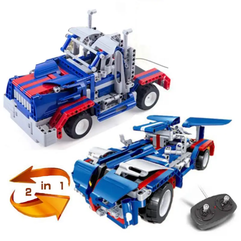 

RC Convoy Truck Buggy Children 2 In 1 Building Block Transformation Toy USB Rechargeable Remote Control Assembly Block Truck Toy