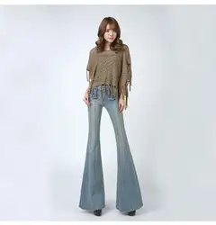 2018 весна и осень новая мода заготовки пуговиц джинсы костюм-платье средняя талия брюки микро Рог повседневные джинсы женские