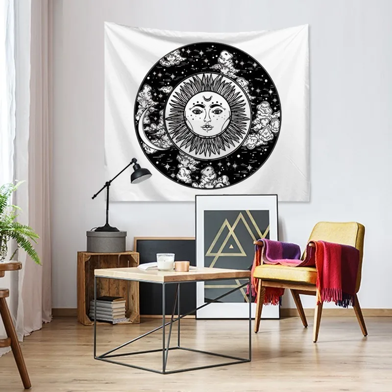 

India Mandala Tapestry Macrame Wall Hanging Sun Moon Hippie Boho Decor Wall Cloth Tapestries Witchcraft Psychedelic Tapestry Mat