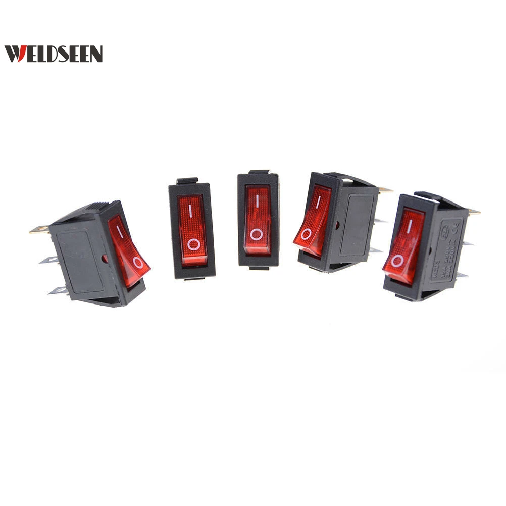 

5PCS/Lot Rocker Switch KCD3 3Pin 15A 250V-30A 220V Snap-in on/Off Push Button Switch Copper Feet Red