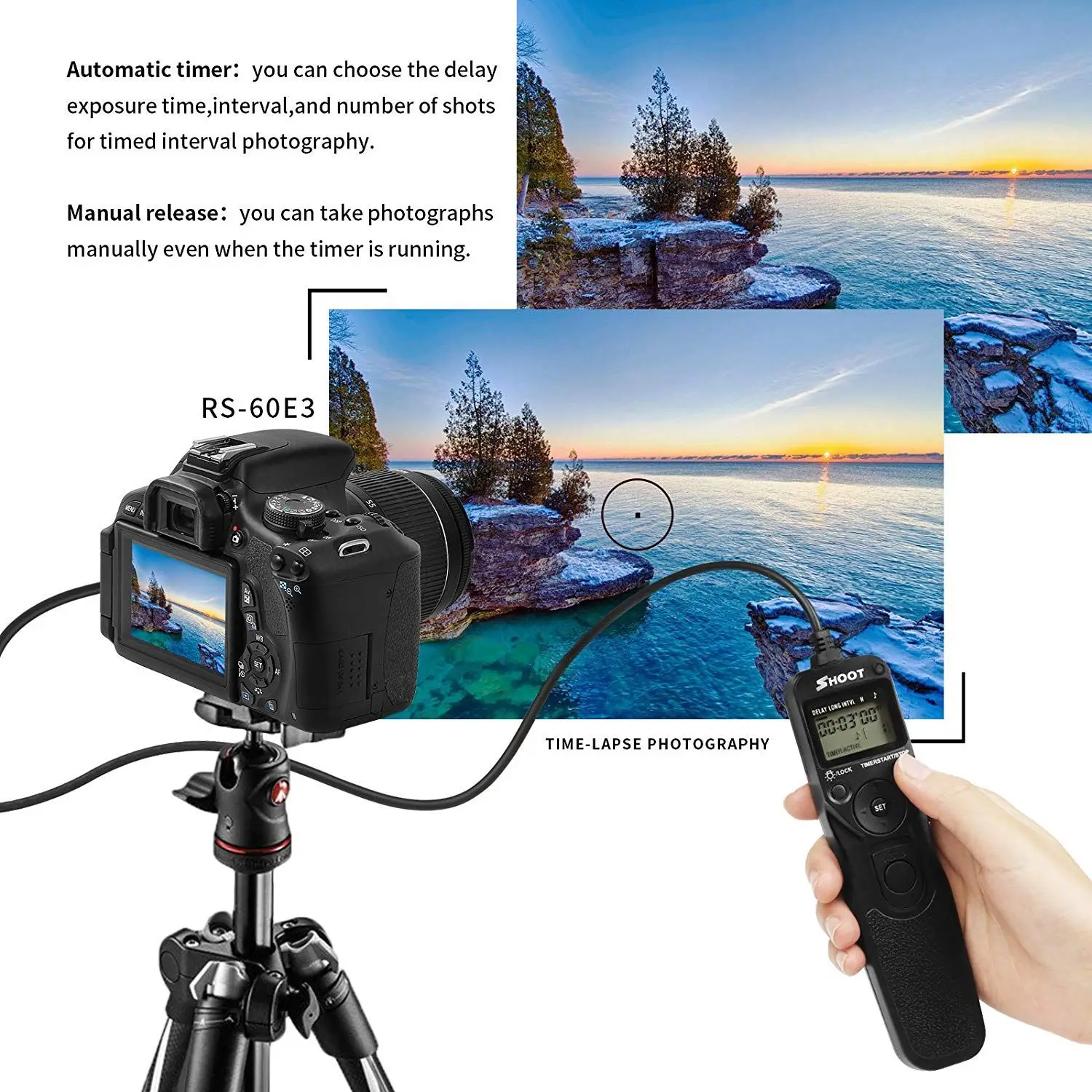 

SHOOT RS-60E3 LCD Timer Remote Controller Shutter Release Cord Trigger for Canon EOS 700D 650D 600D 550D 500D 1100D 60D 70D, P