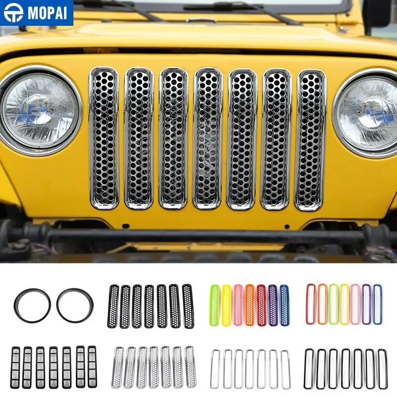 

MOPAI Racing Grills for Jeep Wrangler 1997-2006 Car Front Headlight Grille Cover Decoration Kit for Jeep Wrangler TJ Accessories