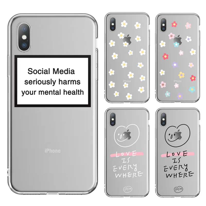Ottwn Transparent Flower Print Phone Case For iPhone X XS