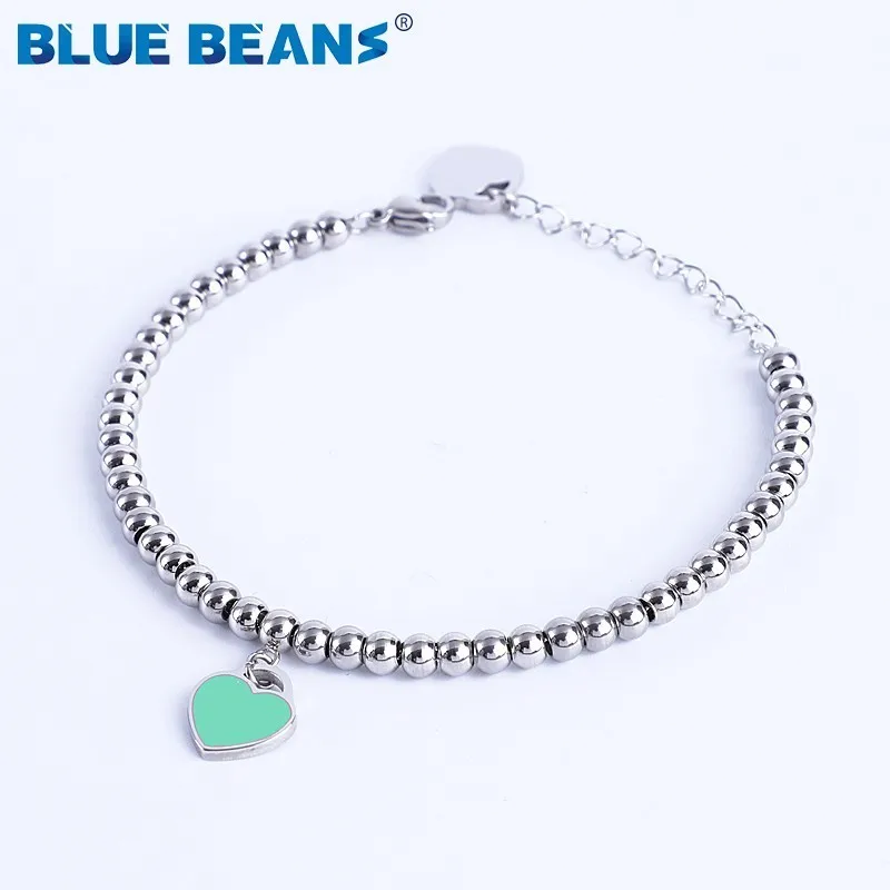 

316L Stainless Steel heart Braceler&bracelet For Women Tiff Bead Chain Love Pendant Gold Silver Color Brand Statement Jewelry