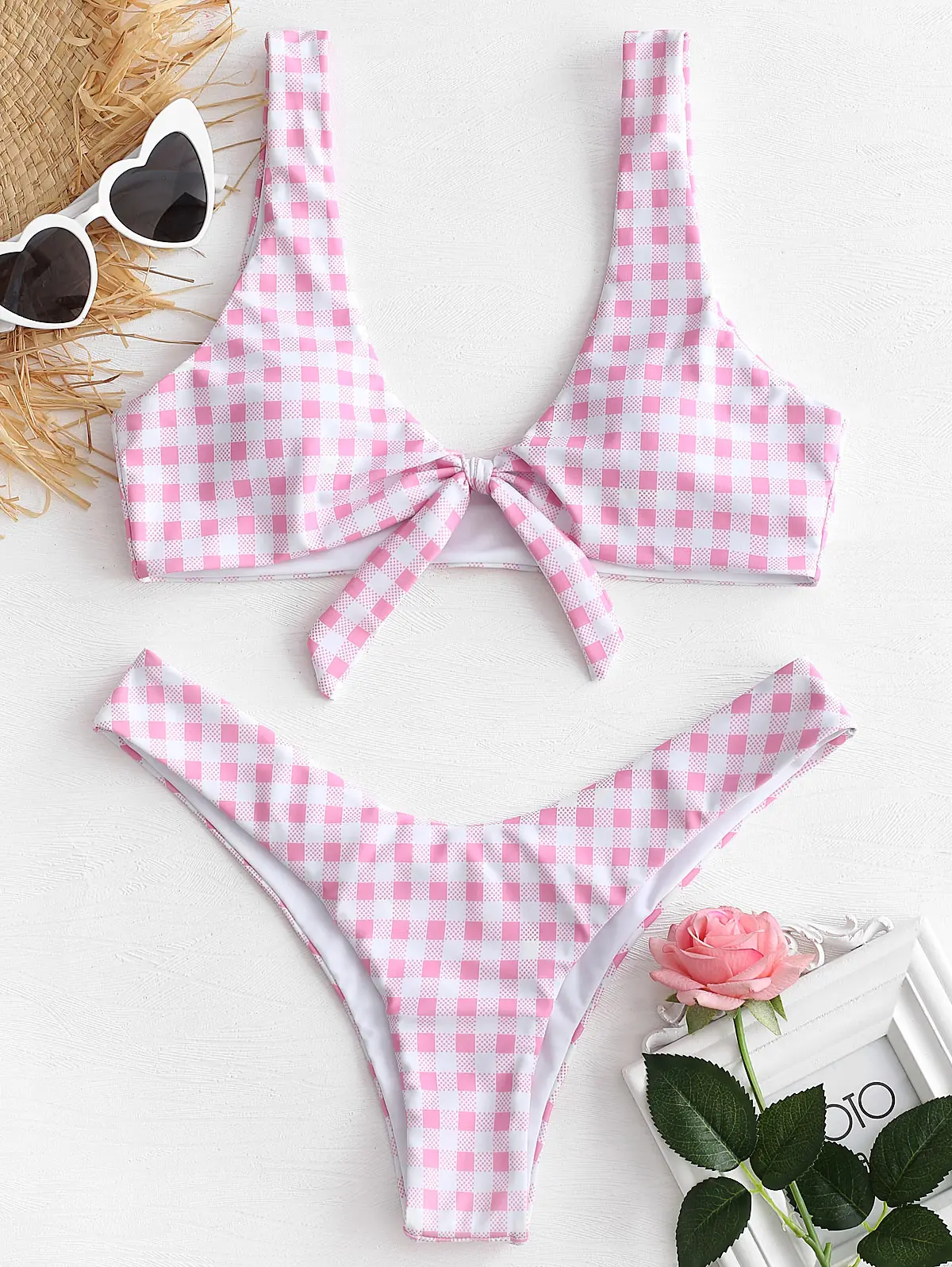 2018 New Summer Swimsuit Swimwear Women Tie Front Plaid Swimwear ...