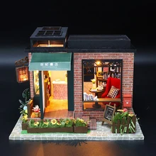 1:24 DIY ручной работы миниатюрные деревянные куклы дом мебель светодиодный светильник комплект-Ретро стиль книжный магазин библиотеки