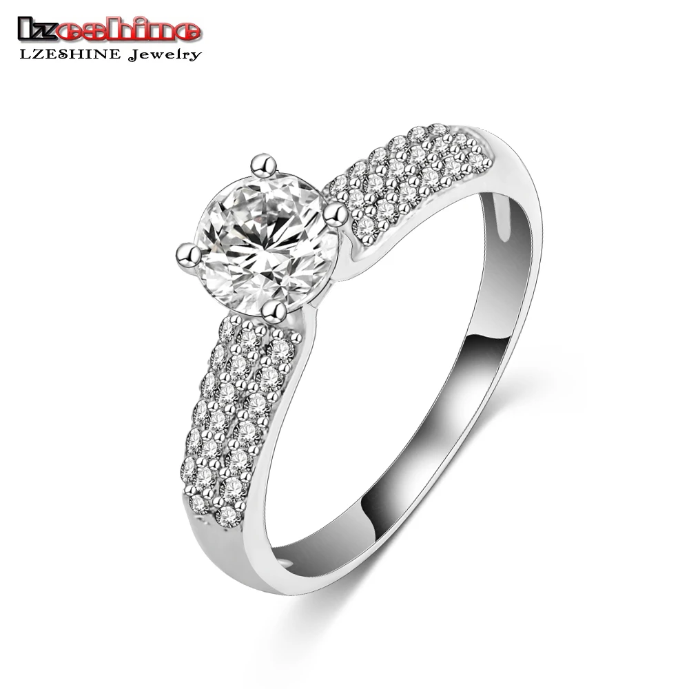 LZESHINE Fine Jewelry Female Ring Silver Color Wedding Engagement Rings for Women Austrian Zirconia Bague Bijoux CRI0147-B | Украшения и