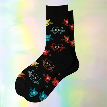 

Women Socks Printed Cartoon Cat Kawaii Funny Happy Black Vintage Harajuku Korean Streetwear Hip Hop male Short Cotton Hosiery