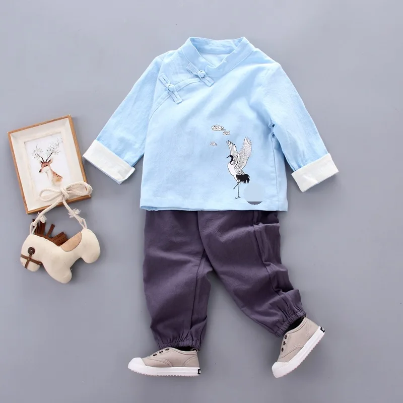 

Embroidery Tang Costume Chinese style Infant and Child Suits Long sleeve Baby clothes spring Cotton and linen New pattern