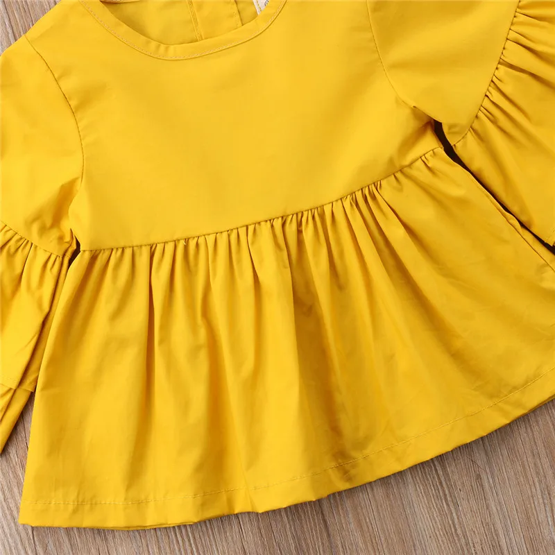 Одежда для детей; малышей; девочек ясельного возраста рукав в виде бабочки, повседневный блузка рубашка платье желтые наряды