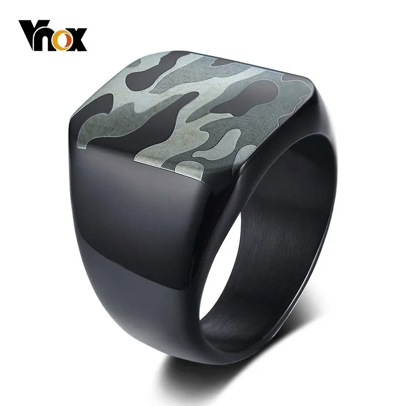 

Vnox 18mm Chunky Punk Signet Rings for Men Camouflage Tough Man Band Black Stainless Steel Soldier Gift