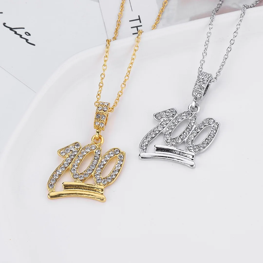 

Hip Hop Emoji 100 Pendant Necklace Charming Crystal Rhinestone Pendants & Necklace For Women Men Punk Rock Jewelry