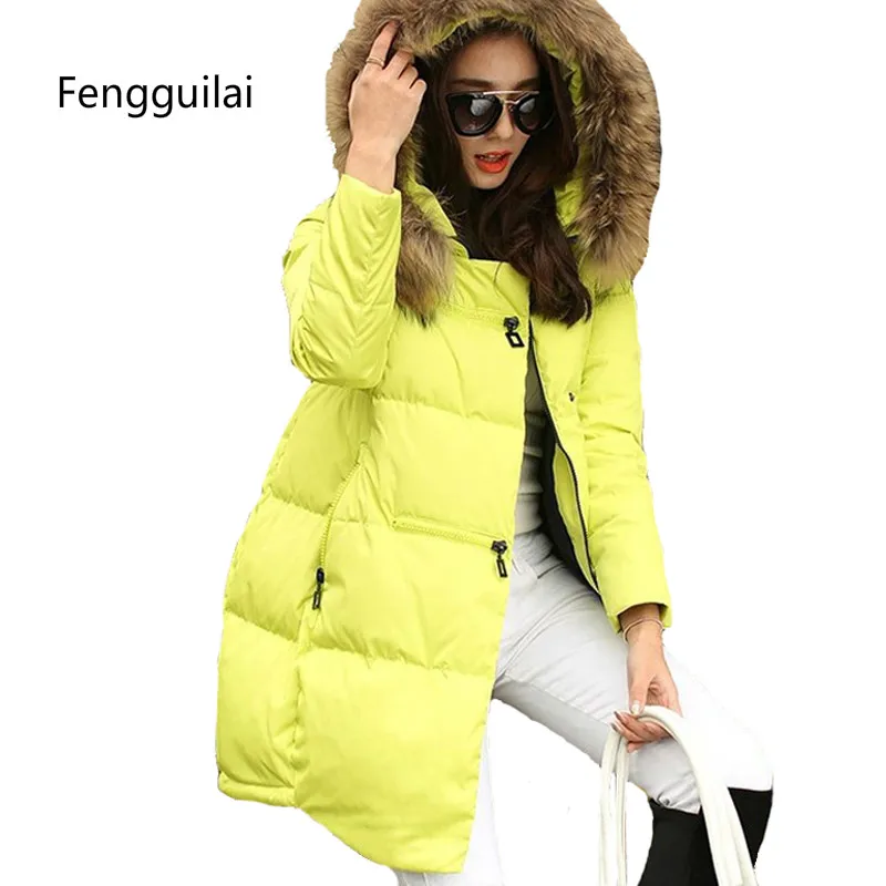Veste Femmes À Fourrure D'hiver Nouveaux Capuche white lemon Yellow Et Manteau Parka Red De rose black 2018 Zipper Manteaux Gray Hiver Vestes Col Artificielle qwwpzX8