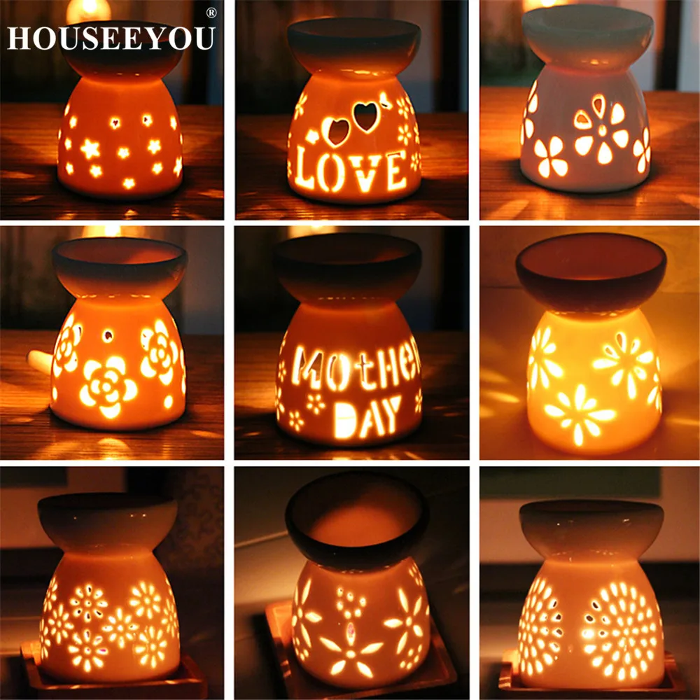 

Ceramic Essential Aromatherapy Oil Burner Lamps Aroma Porcelain Home Living Room Candle Holder Oil Incense Burner D7xH9cm