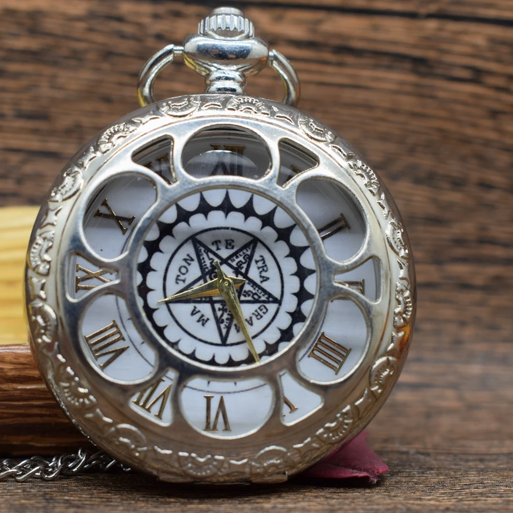 

Pocket & Fob Watches Fullmetal Alchemist Silver Pocket Watch Quartz Stars Watches Japan Anime Cosplay Necklace Watch Gift