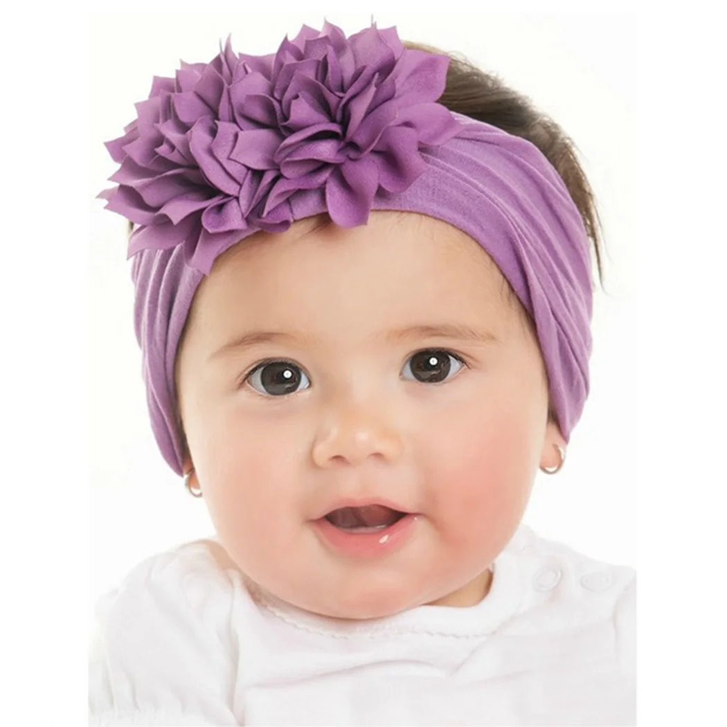 Lovely Soft Kids Turban Elastic Hair Bands Kids Girls Two Flowers