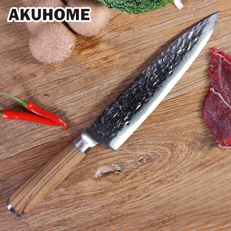 8 Inch 67 Layers 9CR18Mov Damascus Steel Knife Zebrawood Handle Chef Knife Kitchen Cooking Knives