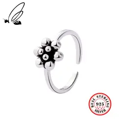 Чистый 925 пробы серебряные кольца, ювелирные изделия цветок Ретро для Женская Праздничная обувь кольца для Для женщин Серебро Изысканные