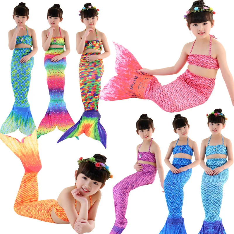 

2019 Kids Girl Anime Mermaid Tail Cosplay Swimming Costume Children Sea Mermaid Tails 3PCS Ariel the Little Mermaids Tail