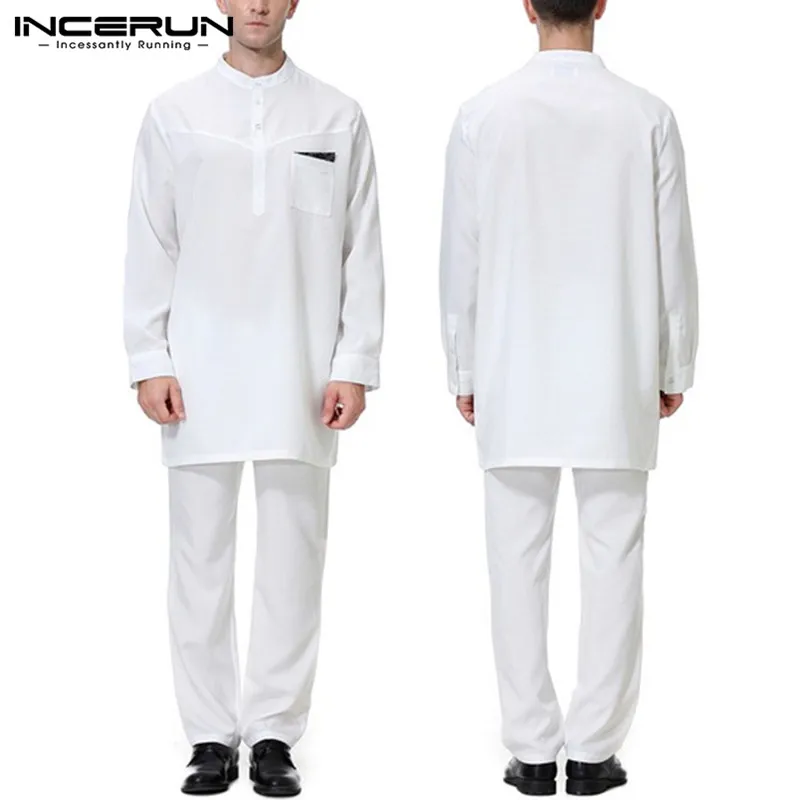 

Men Robe Suits Sets Jubba Thobe Kaftan Suit Indian Clothing Set Muslim Islamic Abaya Pants Robes Middle East Arab Formal