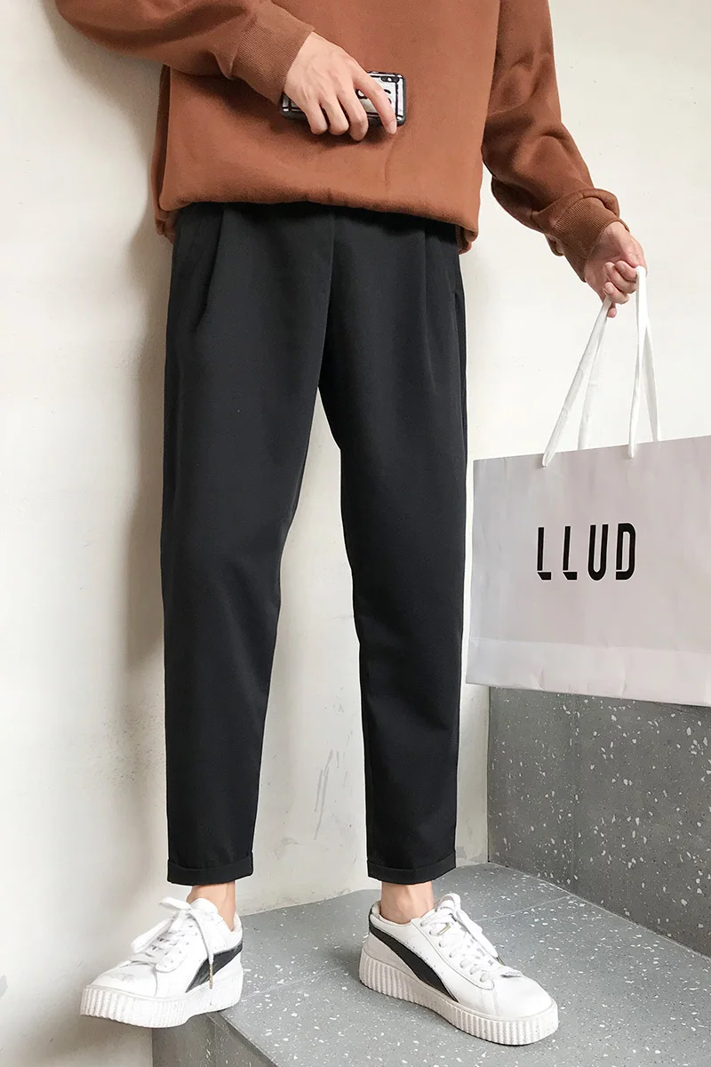 Men's Trousers 2019 Seasons Apply New Loose Casual Pants Harlan Wide Leg Pants Straight Nine Pants Youth Casual Men's Clothing