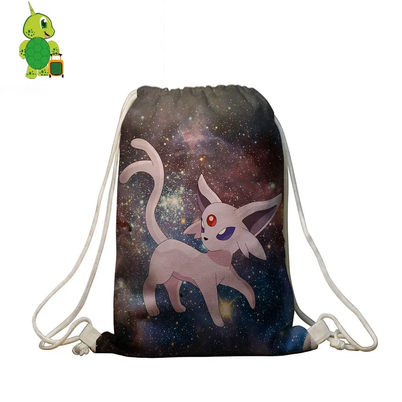 Pokemon Espeon Galaxy Space Drawstring Сумка Женская Мужская мягкая Дорожная сумка на плечо для мальчиков и девочек школьные сумки для хранения сумка для покупок