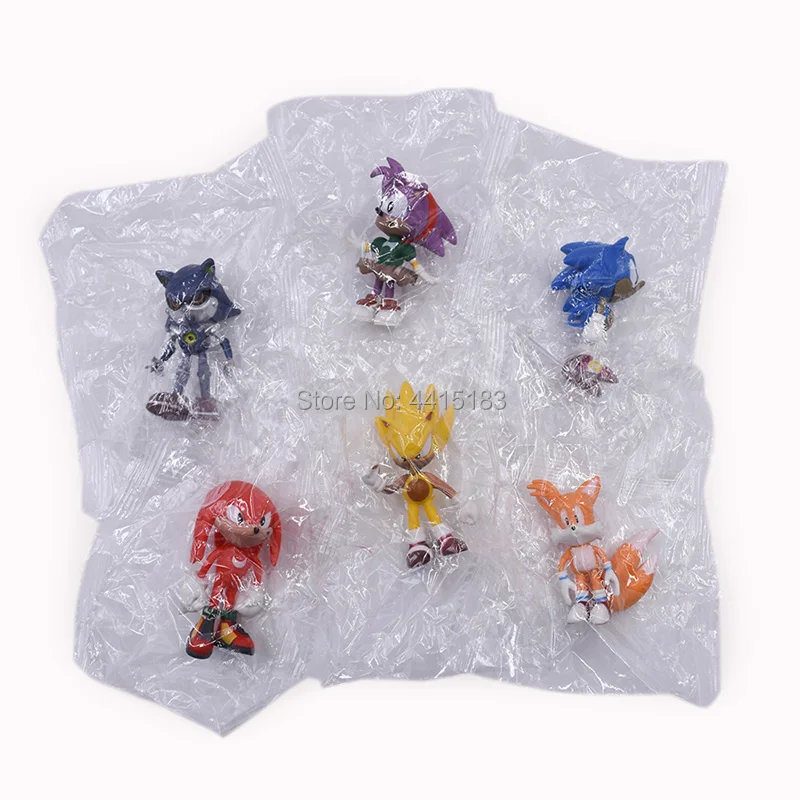 6 pcs/set Anime Sonic Tails Amy Rose Knuckles PVC Action Figure Doll Collectible Model Toy Great Christmas Gift For Children 