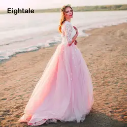 Eightale розовый свадебное платье в стиле бохо 2019 с круглым вырезом трапециевидной формы Свадебные платья Тюль с аппликацией кружевные с