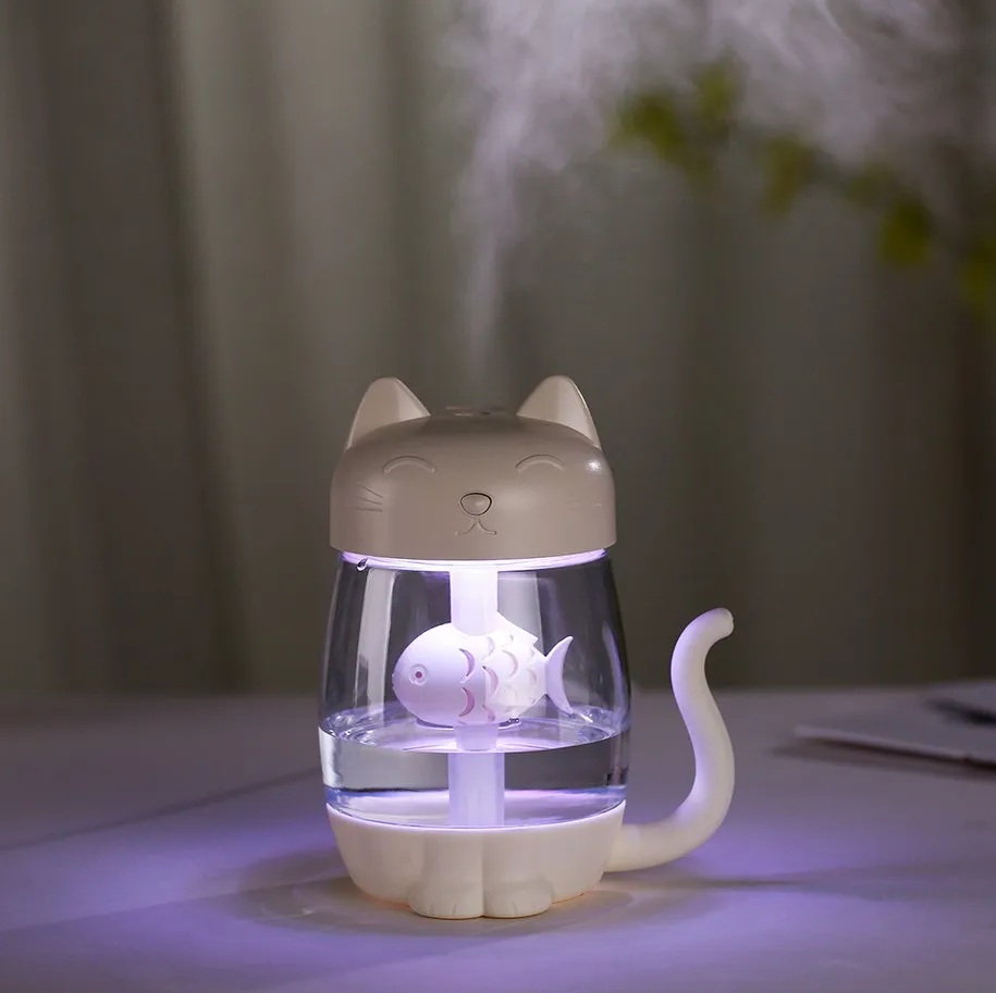 Günstige 3 In 1 USB Katze Luftbefeuchter Mini Luftbefeuchter 350ml Ätherisches Öl Diffusor Purifier Zerstäuber mit LED Licht Fan für Home Office