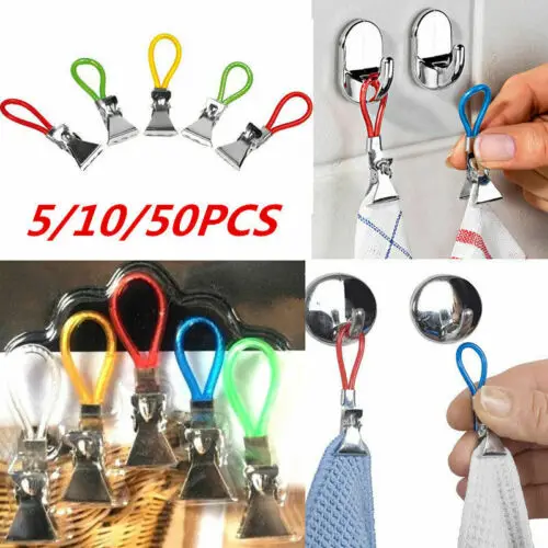 

5/10pcs Tea Towel Hanging Clips Clip on Hooks Loops Hand Towel Hangers UK
