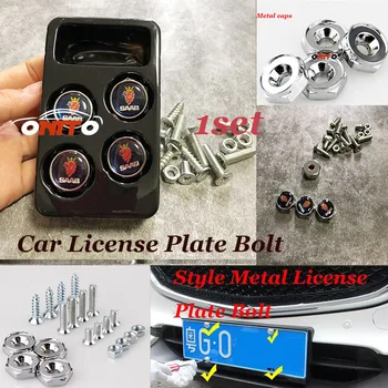 

1set Anti-theft Car License plate Bolt fasteners Sealing screw caps For saab 9-3 9-5 93 95 BJ SCS SAAB logo badge accessories