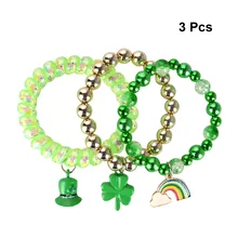 3 шт. Набор браслетов Радужная клеверная шляпа Подвески "картины" Фестиваль St. День cвятого Патрика браслеты декорации ручной работы телефонный Канат
