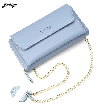 

PU Leather Women Long Clutch Wallets Large Capacity Zipper Phone Bags with Metal Chain Purse Card Holder Wallet Case Ladies