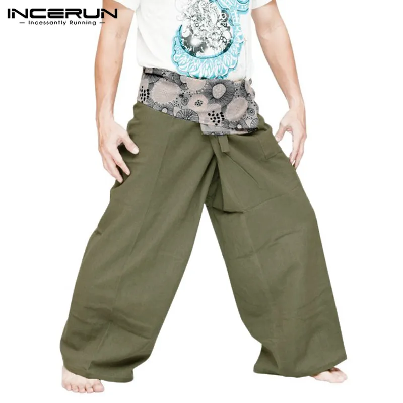 Этнические мешковатые Широкие штаны для женщин и мужчин, тайские штаны для рыбалки, хлопковые свободные штаны, цветочные повседневные штаны с завязкой, Pantalon