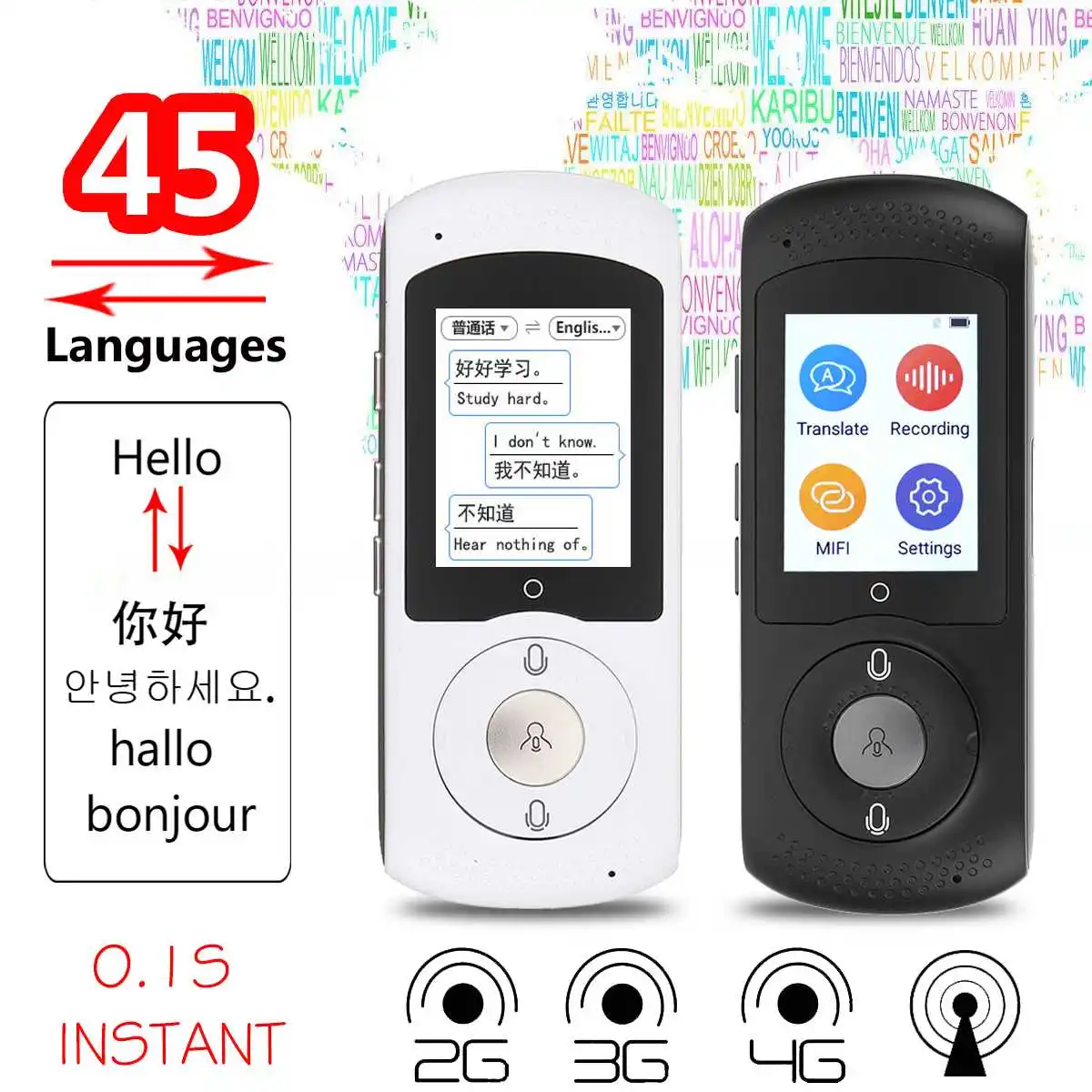 

Portable Wireless Wifi Instant Voice Translator 45 Language Traductor Translation for Learning Russian Meeting Business Travel