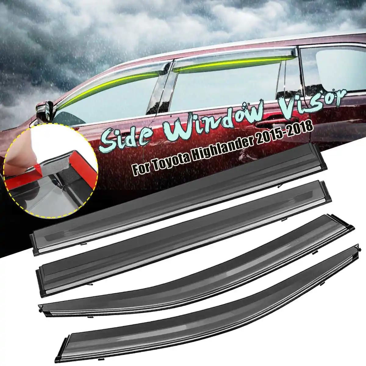 

4pcs Acrylic Side Window Visor Rain Sun Guard Vent Shade For Toyota Highlander 2015 2016 2017 2018