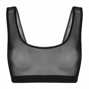 

Women Sexy Crop Top See-through Transparent Elastic Mesh Bralette Active Top