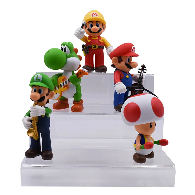 

5 PCS/set Anime Music Concert Super Mario Bros Toad Donkey Kong Yoshi Luigi PVC Action Figure Doll Collectible Model Baby Toy