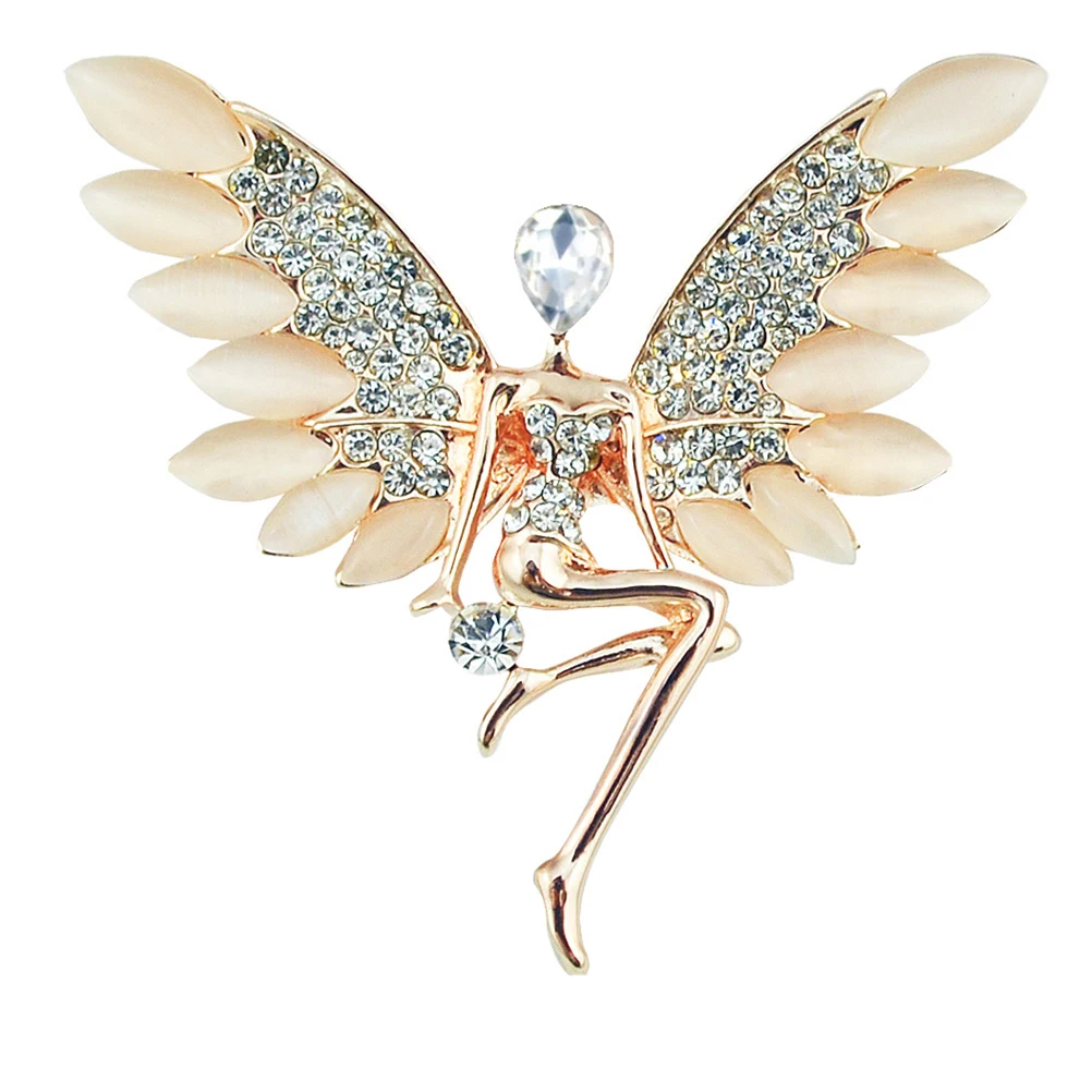 

Women Charm Brooches Jewelry Angel Girl Crystal Opals Rhinestone Wings Brooches Pin Scarf Buckle Brooch